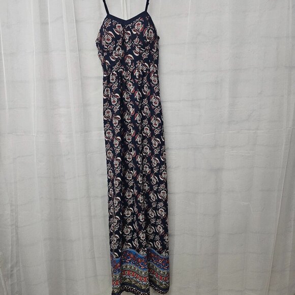 Blue Red Sleeveless Floral Maxi Dress Boho Festival Hippie XS - Picture 7 of 11